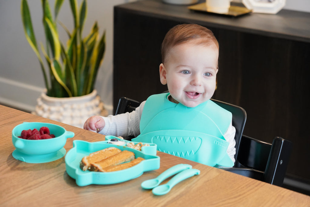 5 Piece 100% Silicone Feeding Set- Divided Suction Plate, Suction Bowl, Milk Bottle with Straw and 2 Silicone Spoons